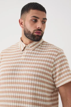 Plus Textured Stripe Polo | UK^boohooMAN Best