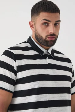 Plus Textured Stripe Polo | UK^boohooMAN Sale