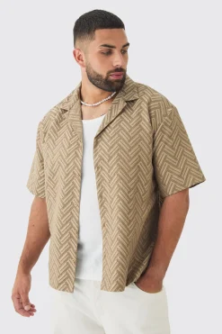 boohooMAN Plus Tonal Geo Revere Shirt | UK| Shirts