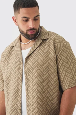 boohooMAN Plus Tonal Geo Revere Shirt | UK| Shirts