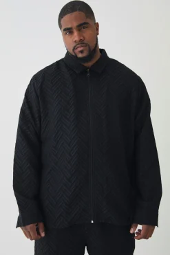 boohooMAN Plus Tonal Geo Smart Zip Overshirt | UK| Shirts|Sets & Co-Ords