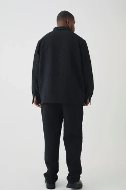 boohooMAN Plus Tonal Geo Smart Zip Overshirt | UK| Shirts|Sets & Co-Ords