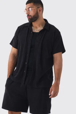 boohooMAN Plus Towelling Shirt & Short Set In | UK| Sets & Co-Ords|Tracksuits