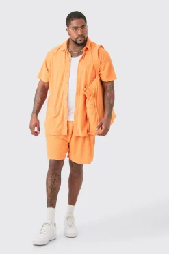 boohooMAN Plus Towelling Shirt & Short Set With Tote Bag | UK| Tracksuits