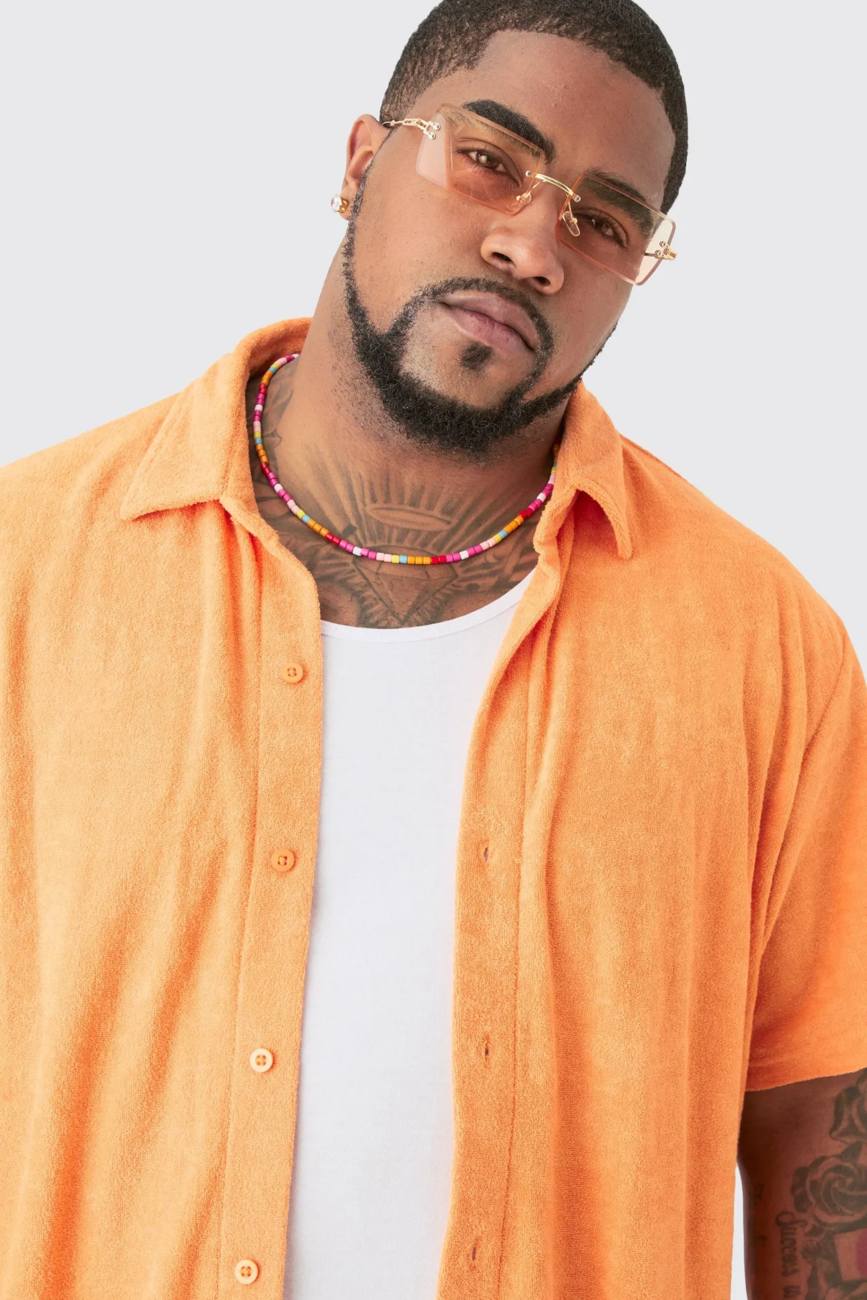 boohooMAN Plus Towelling Shirt & Short Set With Tote Bag | UK| Tracksuits