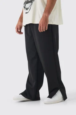 boohooMAN Plus Tricot Embroidered Split Hem Relaxed Fit Trousers | UK| Trousers