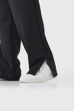 boohooMAN Plus Tricot Embroidered Split Hem Relaxed Fit Trousers | UK| Trousers