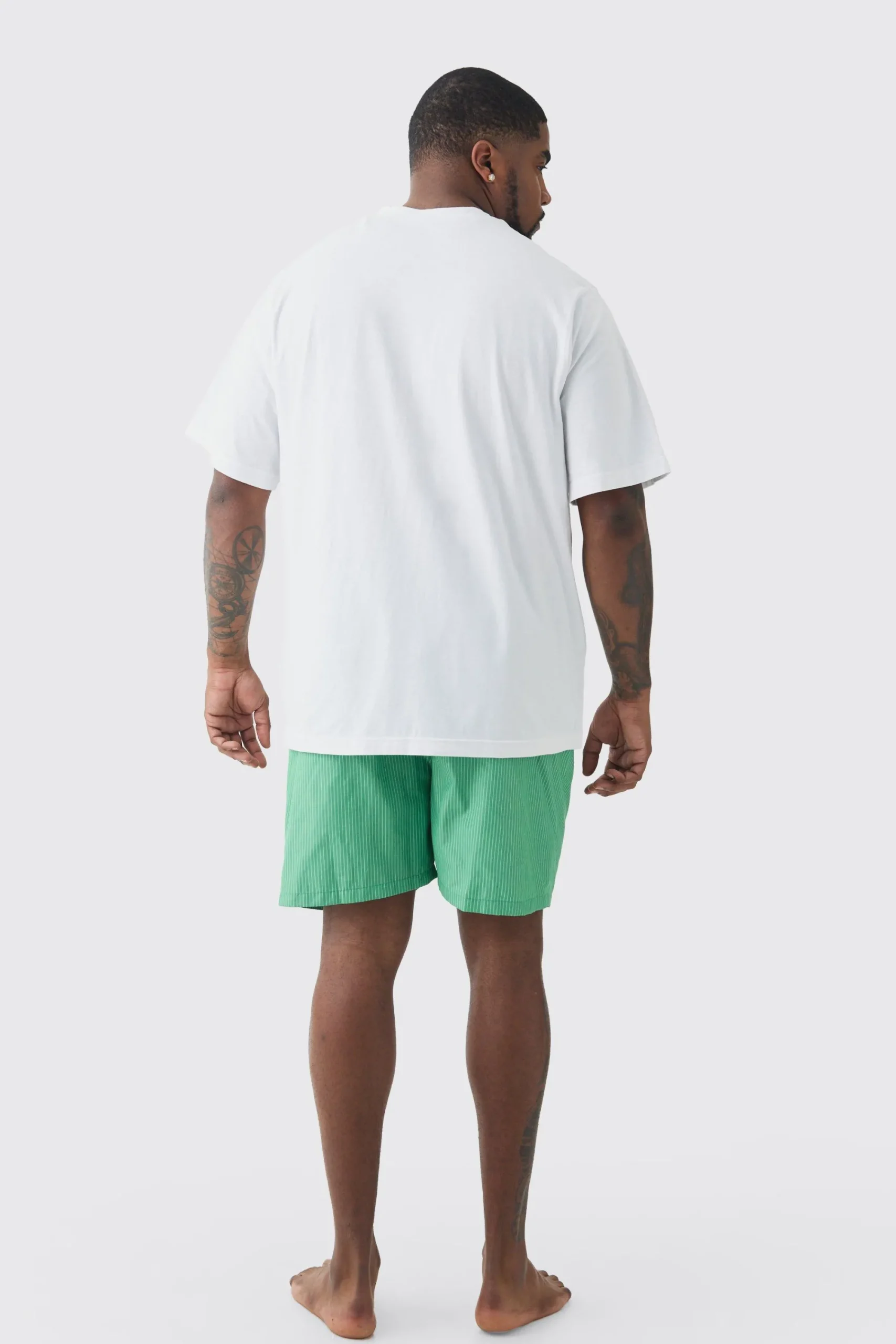 boohooMAN Plus T-shirt & Short Stripe Lounge Set | UK| Loungewear