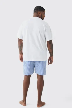 boohooMAN Plus T-shirt & Short Stripe Lounge Set | UK| Loungewear