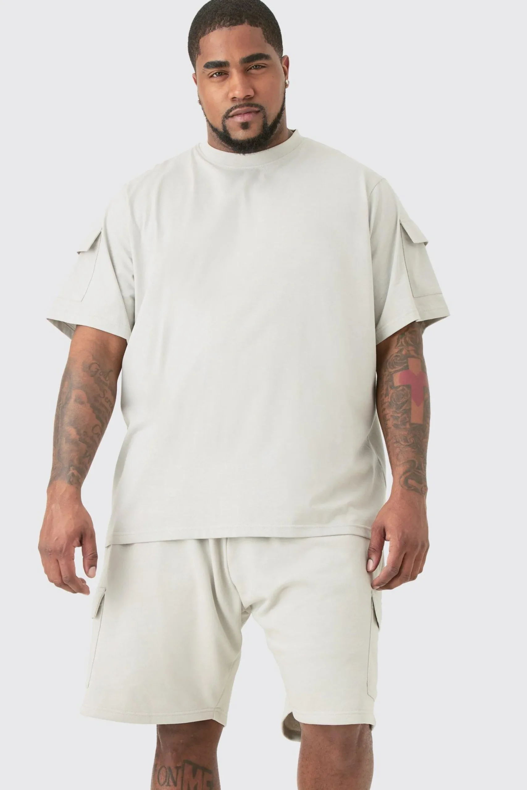boohooMAN Plus Utility Pocket T-shirt & Cargo Short Set | UK| Shorts|Sets & Co-Ords