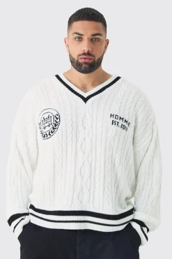 boohooMAN Plus V Neck Varsity Jumper | UK| Knitwear