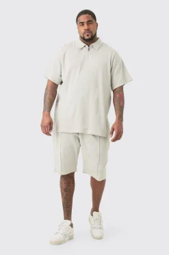 boohooMAN Plus Waffle Polo & Short Set | UK| Sets & Co-Ords|Tracksuits