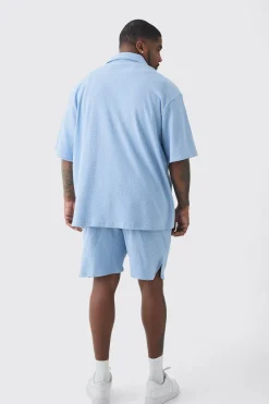 boohooMAN Plus Waffle Short Sleeve Shirt And Short Set | UK| Sets & Co-Ords