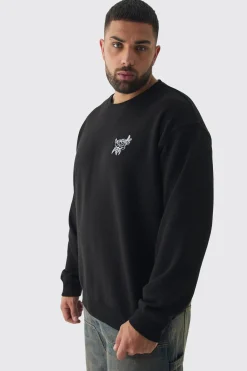 boohooMAN Plus Washed Floral Embroidered Sweatshirt | UK| Hoodies & Sweatshirts