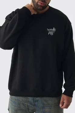 boohooMAN Plus Washed Floral Embroidered Sweatshirt | UK| Hoodies & Sweatshirts
