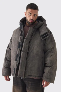 boohooMAN Plus Washed Hooded Puffer Jacket In | UK| Coats & Jackets