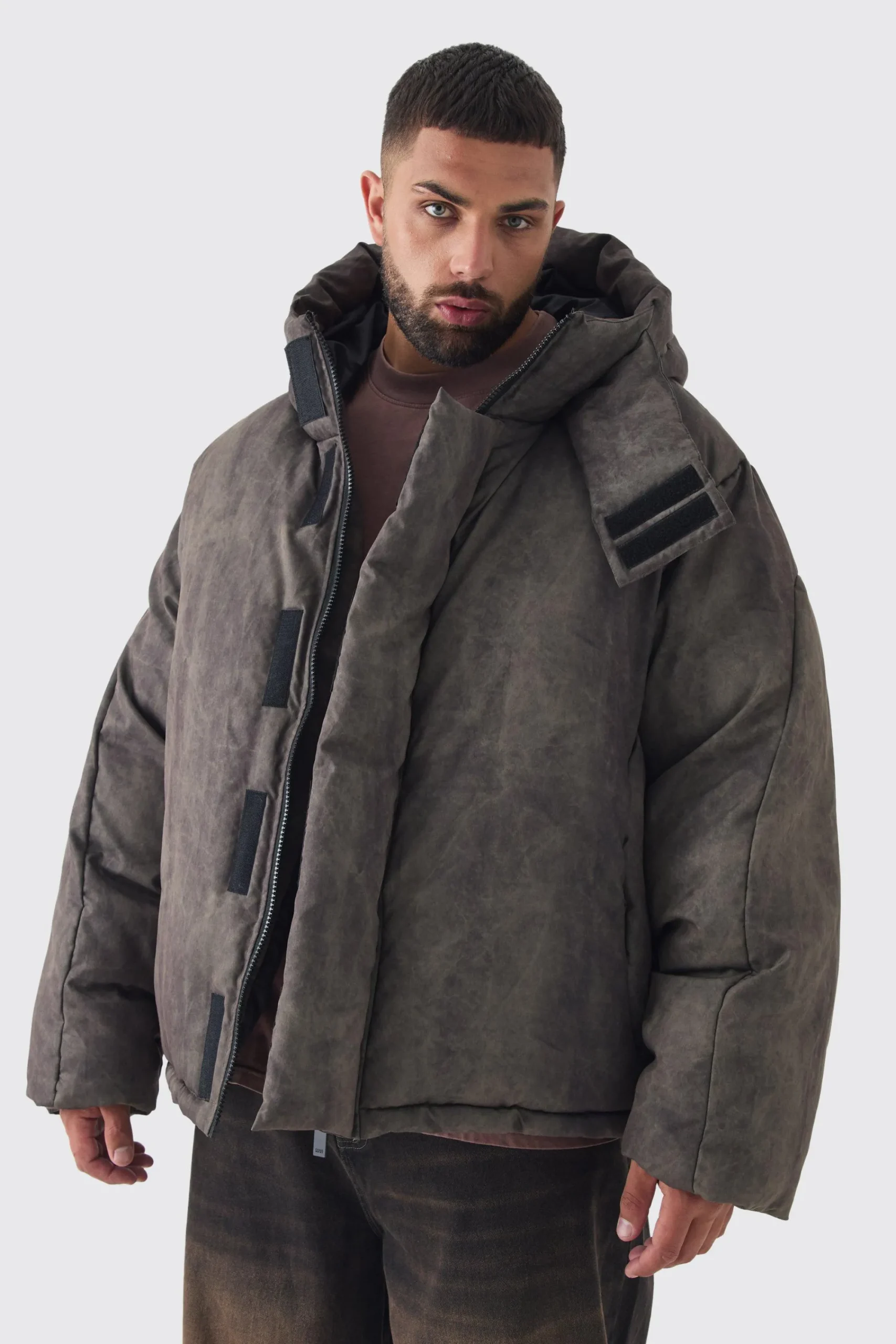 boohooMAN Plus Washed Hooded Puffer Jacket In | UK| Coats & Jackets