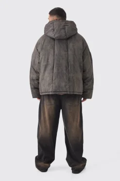 boohooMAN Plus Washed Hooded Puffer Jacket In | UK| Coats & Jackets