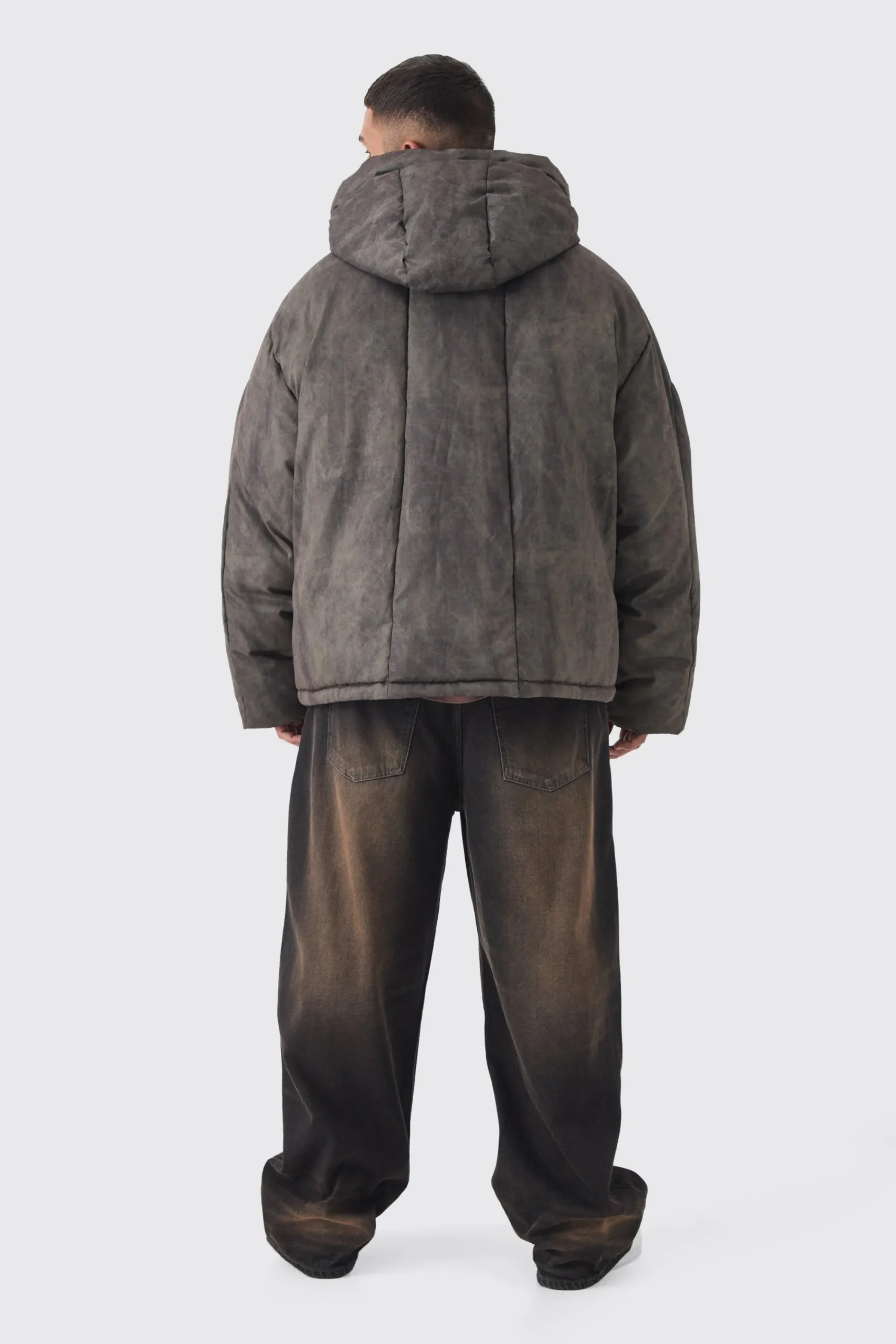 boohooMAN Plus Washed Hooded Puffer Jacket In | UK| Coats & Jackets