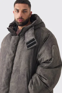 boohooMAN Plus Washed Hooded Puffer Jacket In | UK| Coats & Jackets