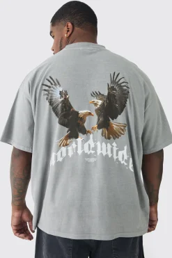 Plus Washed Oversized Extended Neck Eagle Graphic T-shirt | UK^boohooMAN