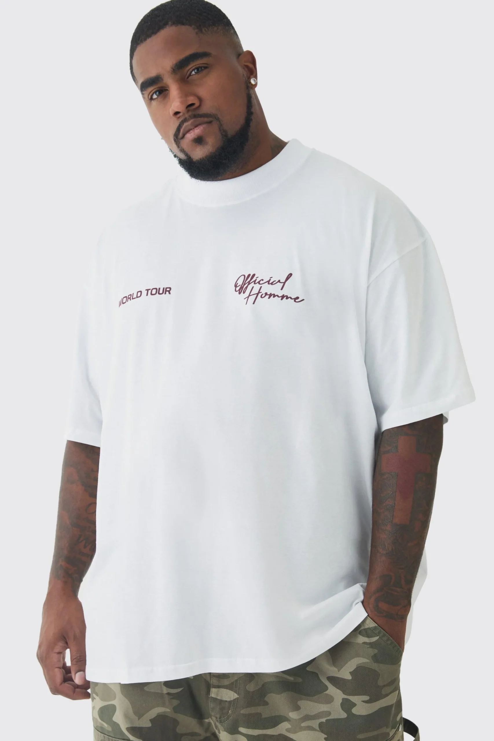 Plus World Tour Extended Neck Oversized T-Shirt | UK^boohooMAN Clearance