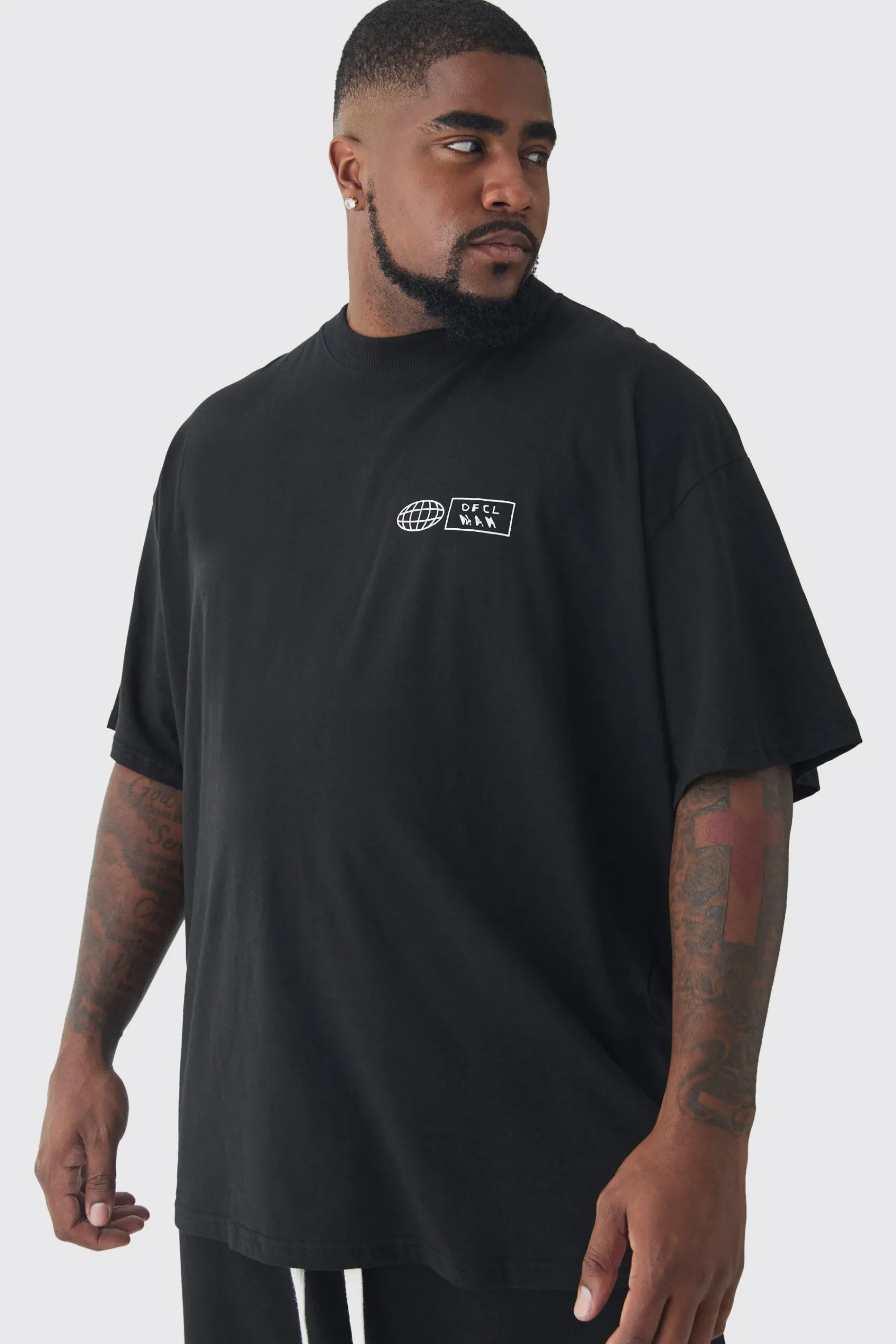 Plus Worldwide Abstract Graphic Extended Neck T-Shirt | UK^boohooMAN Online