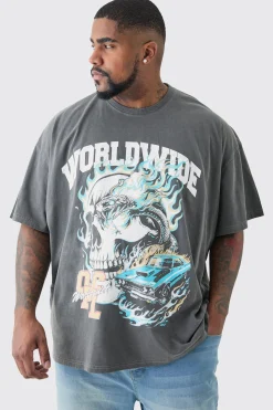 Plus Worldwide Gothic T-shirt In Acid Wash | UK^boohooMAN