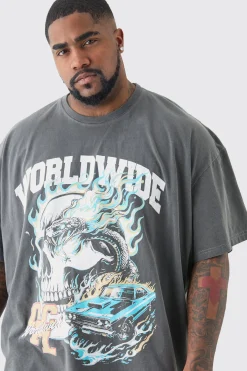 Plus Worldwide Gothic T-shirt In Acid Wash | UK^boohooMAN
