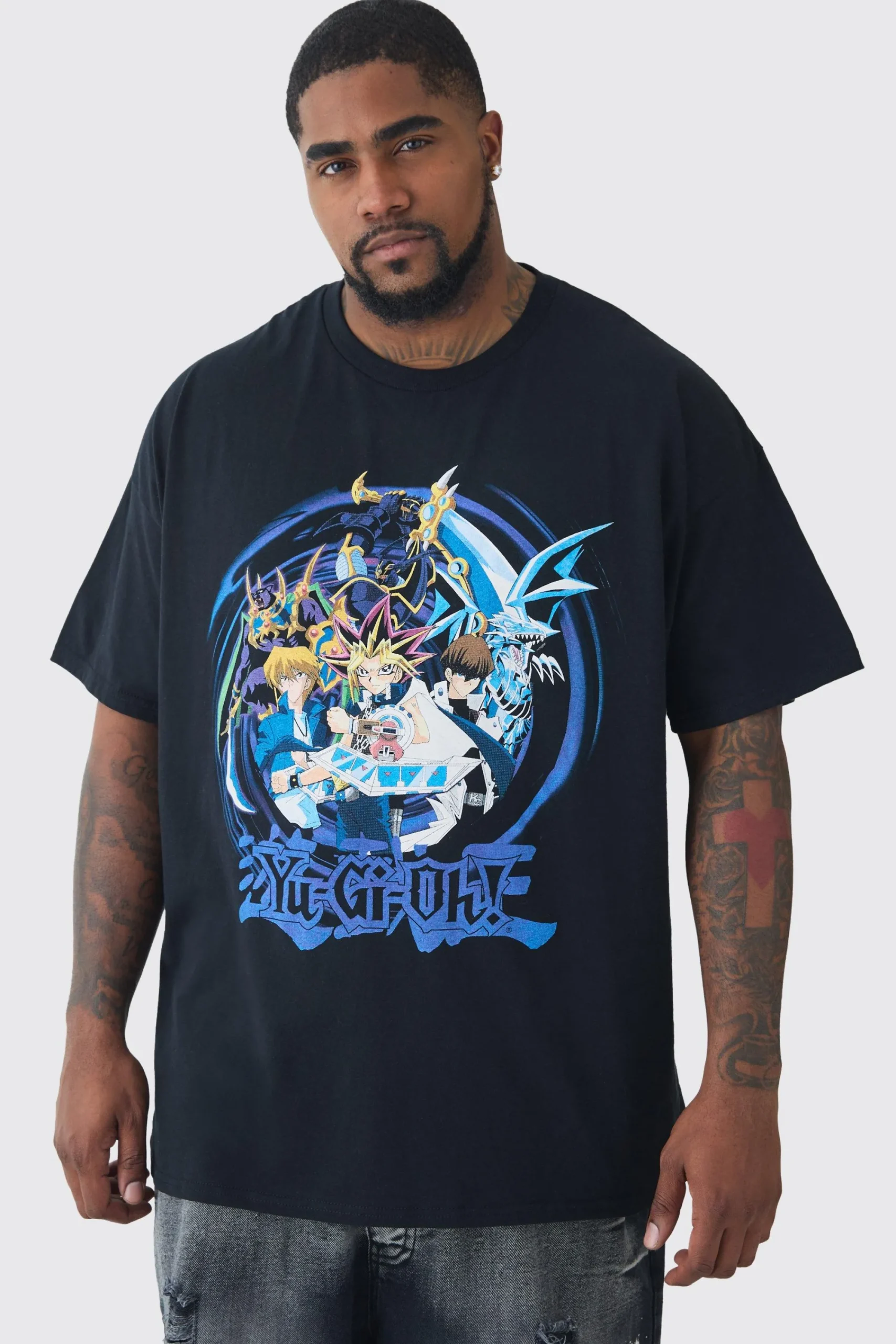Plus Yugioh Anime Printed Licensed T-shirt In Black | UK^boohooMAN Outlet