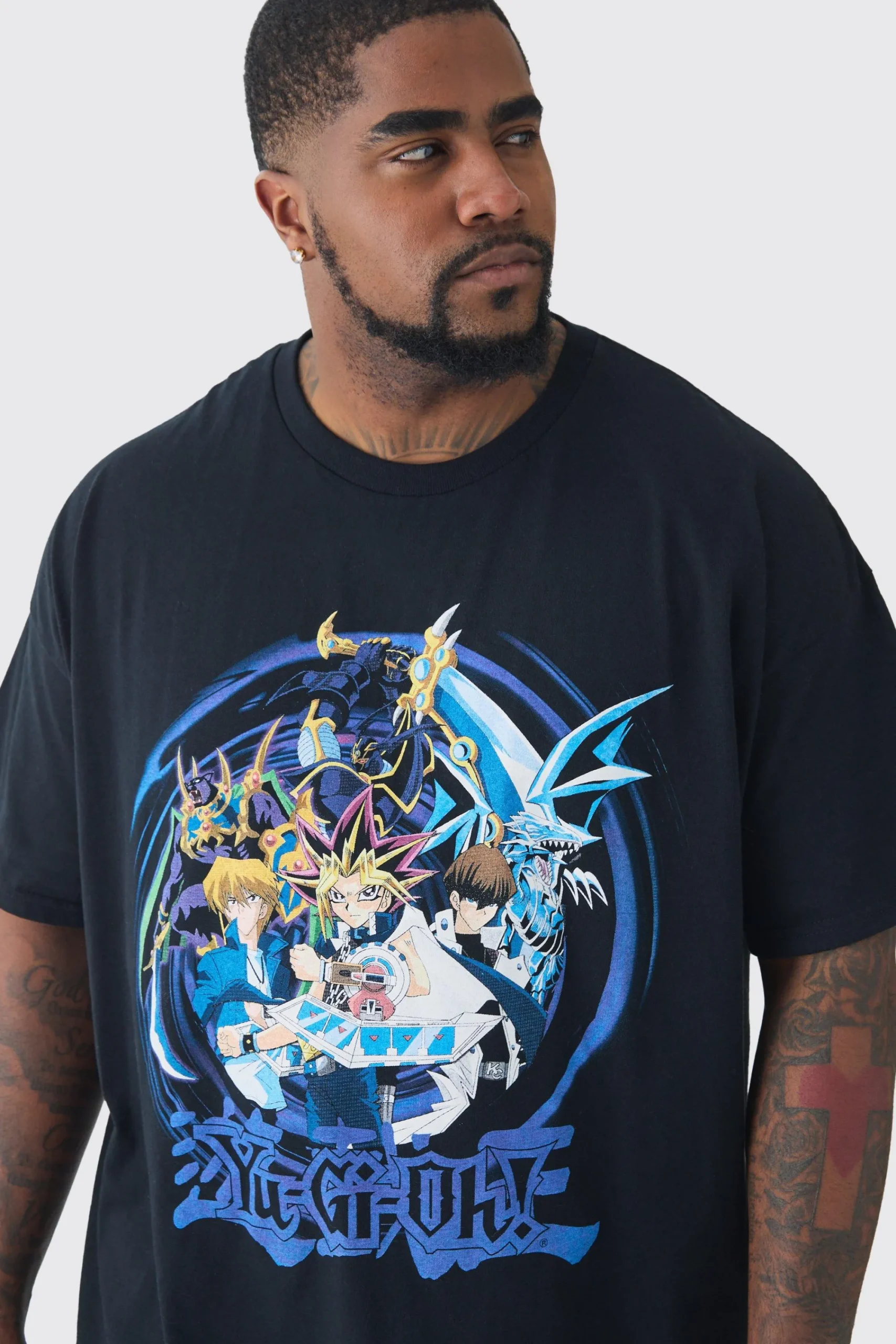 Plus Yugioh Anime Printed Licensed T-shirt In Black | UK^boohooMAN Outlet