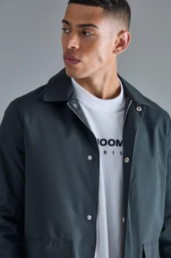 boohooMAN Pocket Detail Mid Length Mac | UK| Coats & Jackets