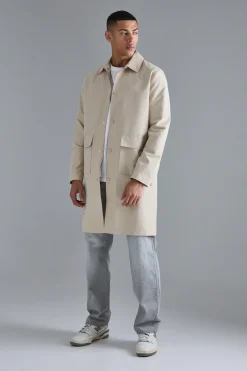 boohooMAN Pocket Detail Mid Length Mac | UK| Coats & Jackets
