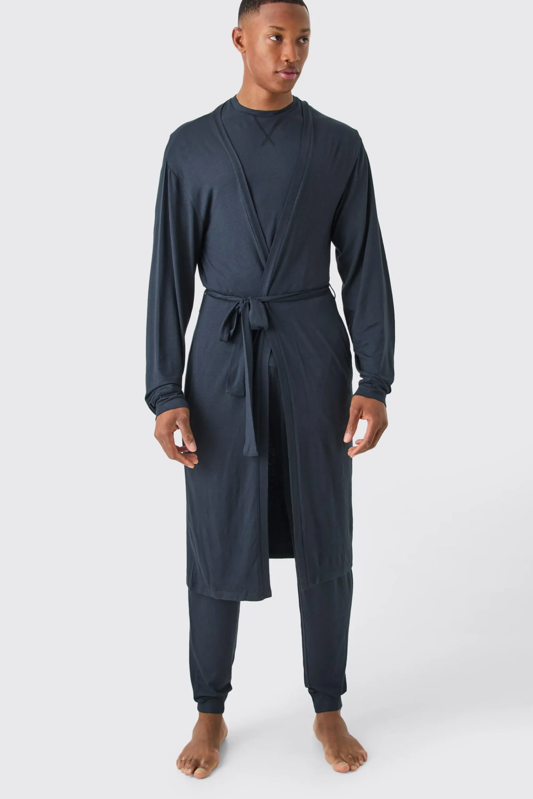 boohooMAN Premium Modal Mix Relaxed Robe, T-shirt & Lounge Bottom Set | UK| Loungewear|Sets & Co-Ords