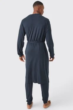 boohooMAN Premium Modal Mix Relaxed Robe, T-shirt & Lounge Bottom Set | UK| Loungewear|Sets & Co-Ords