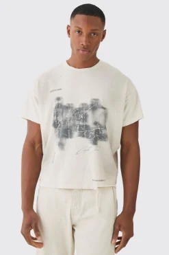 Premium Oversized Cropped Baby Washed & Printed T-shirt | UK^boohooMAN Online