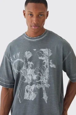 Premium Oversized Faux Layer Washed & Printed T-shirt | UK^boohooMAN