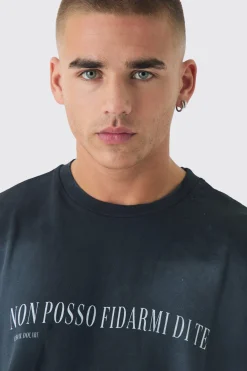 Premium Oversized Faux Layer Top Stitch Washed T-shirt | UK^boohooMAN