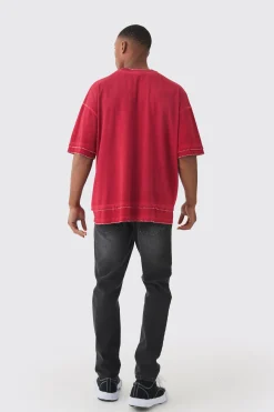 Premium Oversized Faux Layer Top Stitch Washed T-shirt | UK^boohooMAN Discount