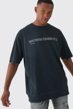 Premium Oversized Faux Layer Washed & Embroidered T-shirt | UK^boohooMAN Online