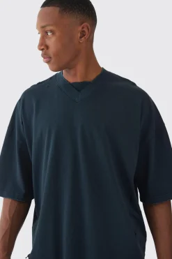 Premium Oversized V Neck Dropped Shoulder Top Stitched Washed T-shirt | UK^boohooMAN Hot