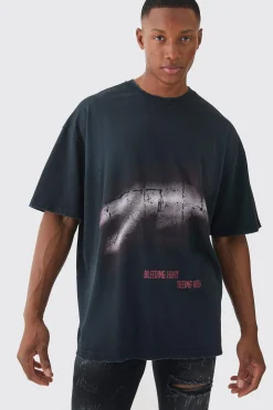 Premium Oversized Washed & Printed T-shirt | UK^boohooMAN Discount