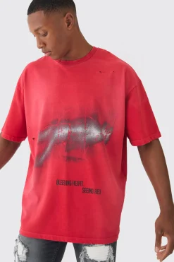 Premium Oversized Washed & Printed T-shirt | UK^boohooMAN Discount