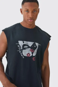 Premium Oversized Washed & Printed Boxy Tank | UK^boohooMAN Sale