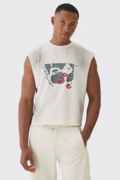 Premium Oversized Washed & Printed Boxy Tank | UK^boohooMAN Clearance