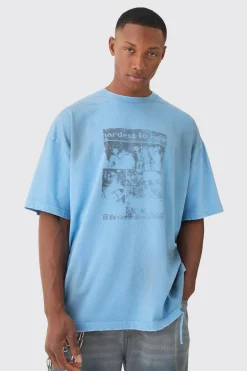 Premium Oversized Washed & Printed T-shirt | UK^boohooMAN Sale