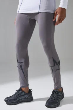 boohooMAN P-Star Active Base Layer Leggings With Star Print | UK| Trousers