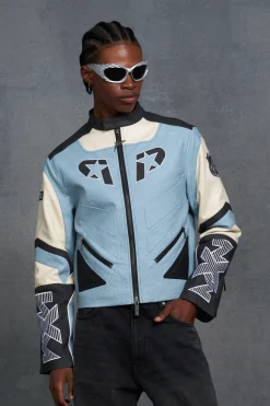 boohooMAN P-Star Boxy Faux Leather Panelled Moto Jacket | UK| Coats & Jackets
