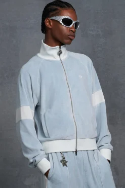 boohooMAN P-Star Funnel Neck Velour Track Top | UK| Sets & Co-Ords|Hoodies & Sweatshirts