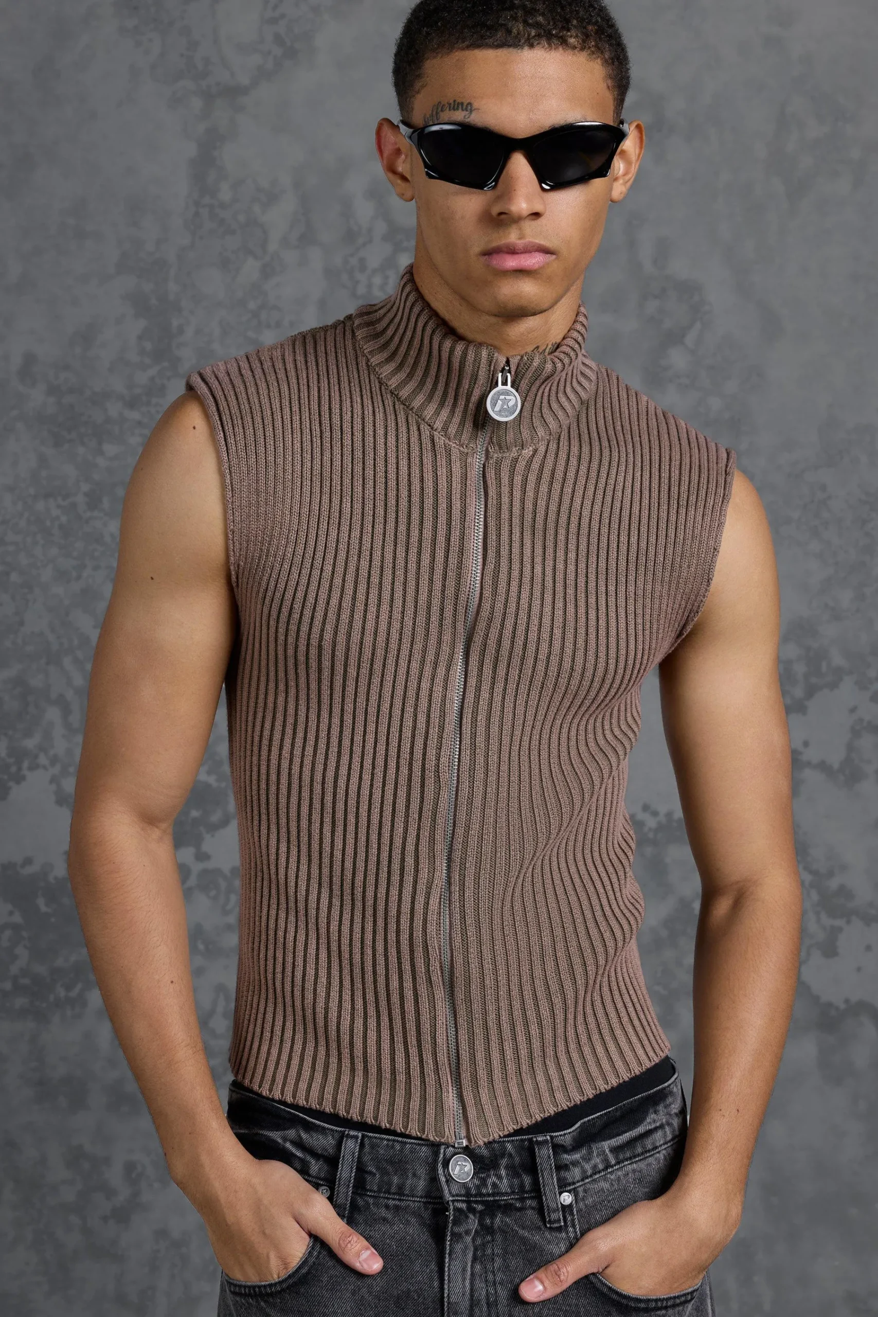 boohooMAN P-Star Muscle Fit Acid Wash Sleeveless Rib Knit Jumper | UK| Knitwear